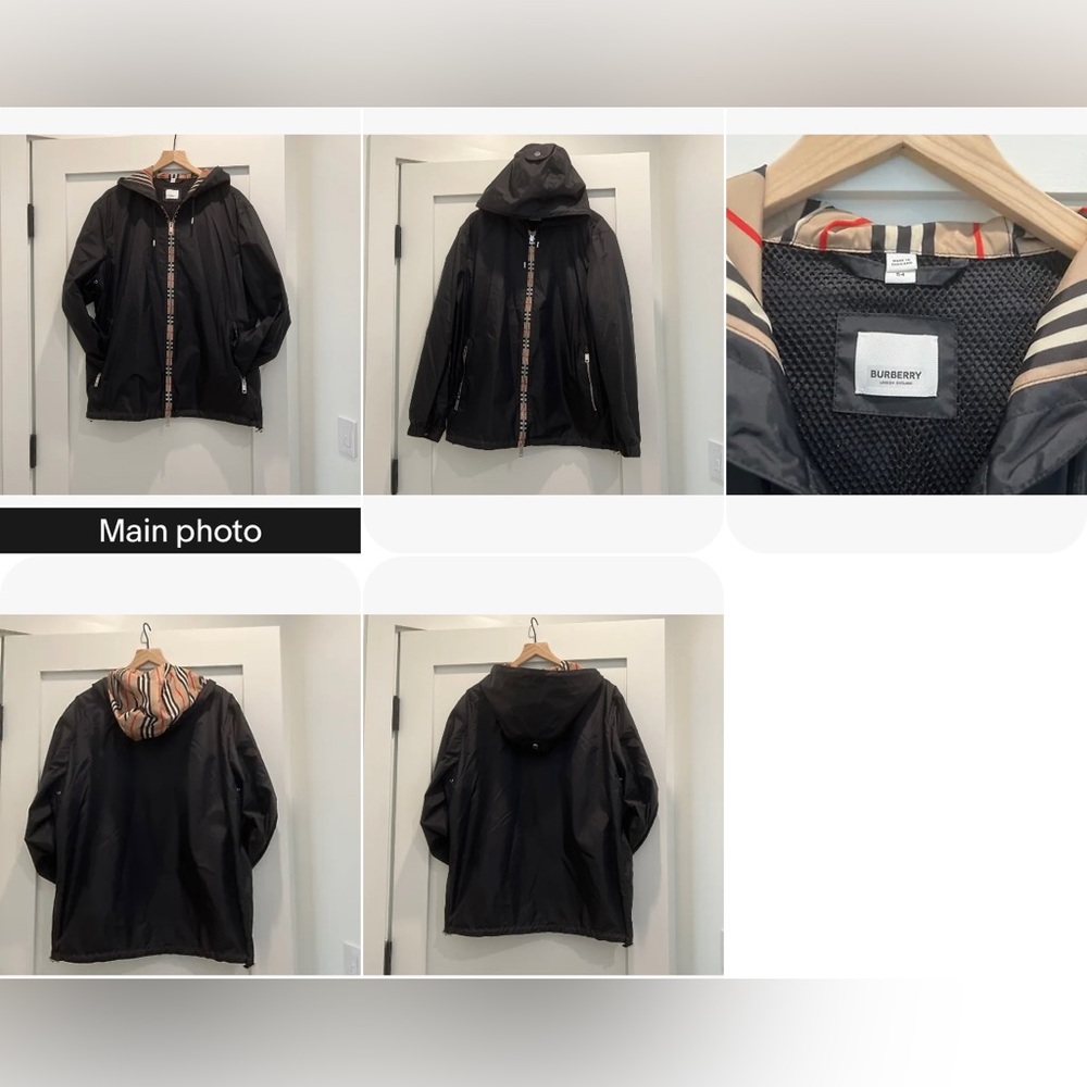Burberry Rain Jacket Coat Size 54 US XL Black Checked Hood